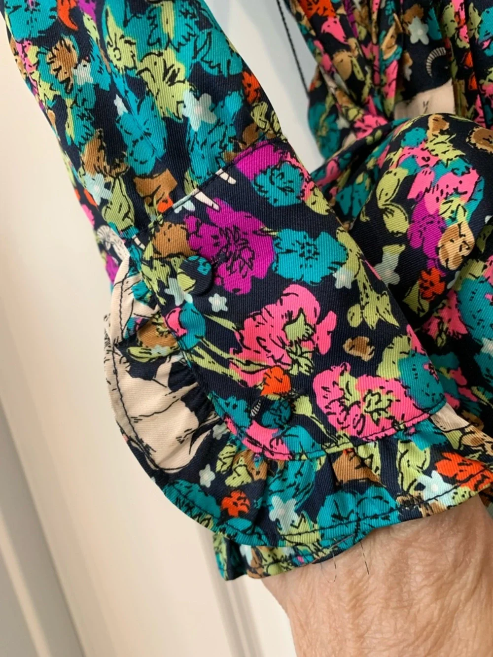 J. Crew Teal Floral “ Grazing Goats”  Long Sleeve Shirt Dress with Belt 0 NWOT